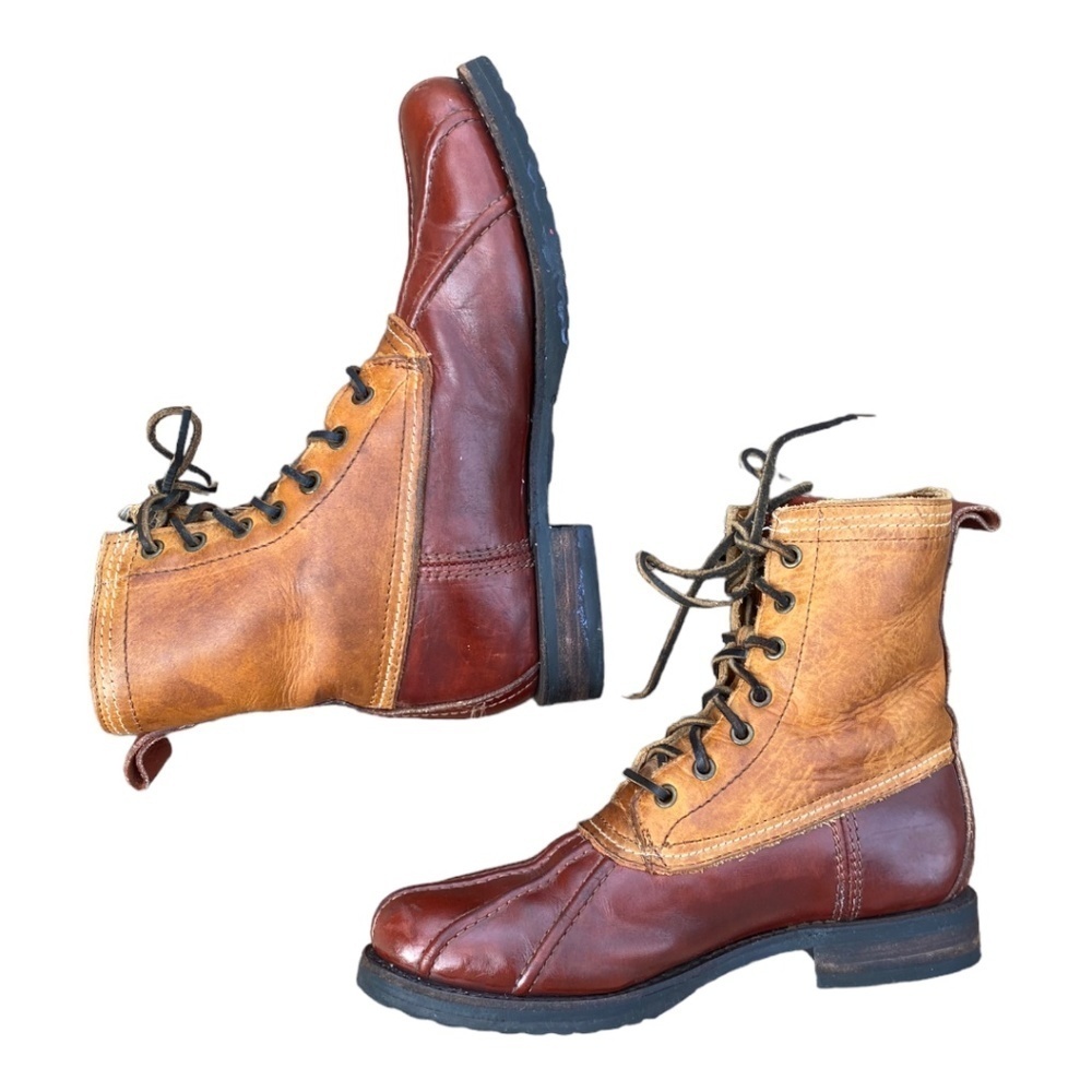 Frye Two-Tone Brown/Tan Leather Lace-Up Winter Boots - Picture 4 of 10